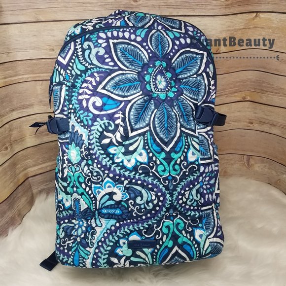 Vera Bradley Essential Expandable LG Quilted Blue Island Medallion Backpack New - Picture 8 of 13